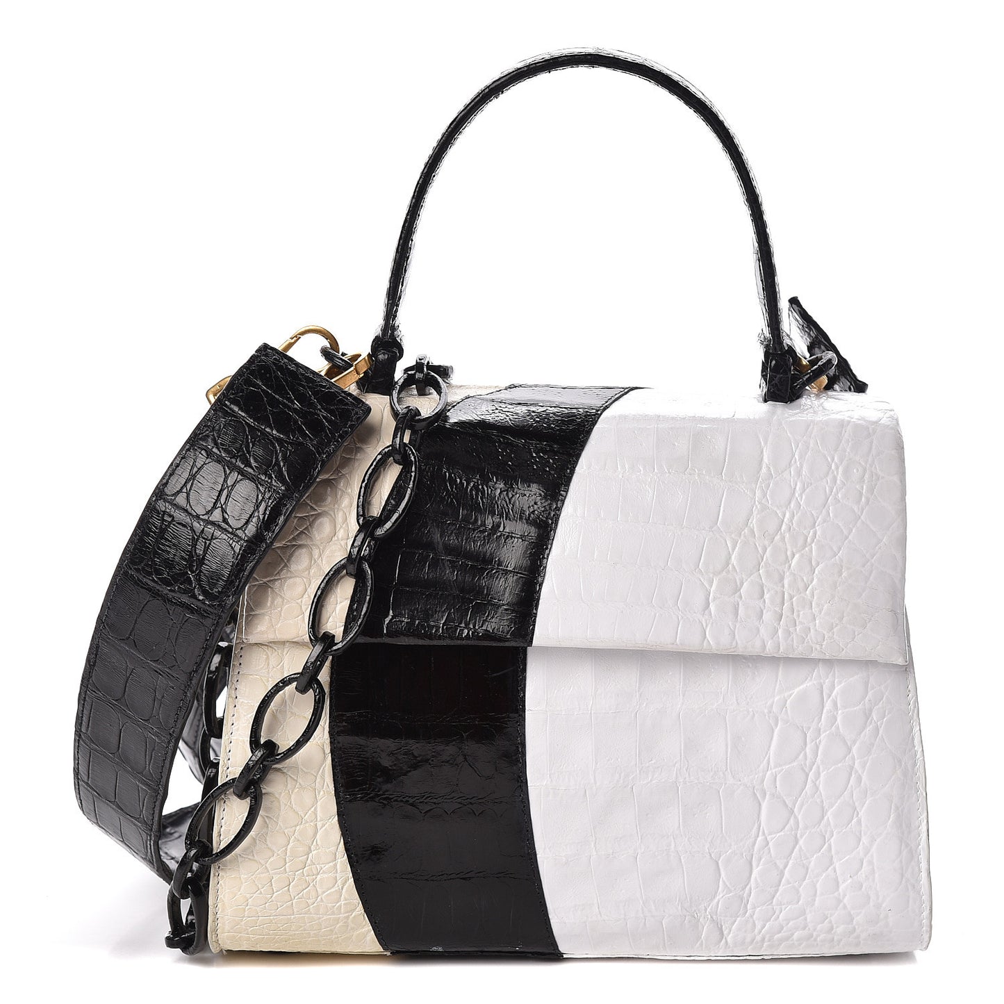 Crocodile Small Lexi Patchwork Top Handle Bag Cream