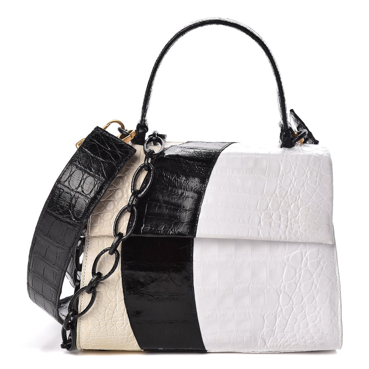 Nancy Gonzalez Crocodile Small Lexi Patchwork Top Handle Bag Cream 1 of 11