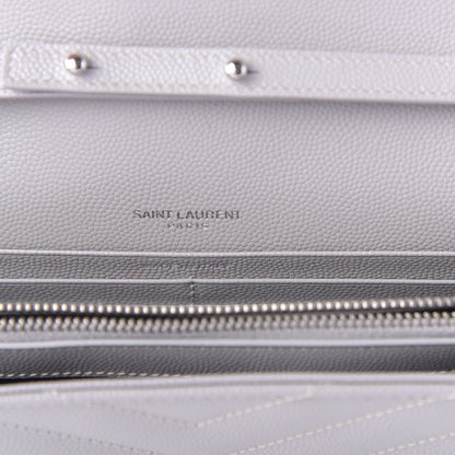Saint Laurent Grain De Poudre Matelasse Chevron Monogram Chain Wallet Light Grey 6 of 9