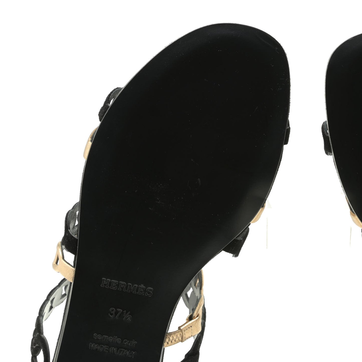 Metallic Nappa Suede Chaine d'Ancre Nude Sandals 37.5 Black Champagne