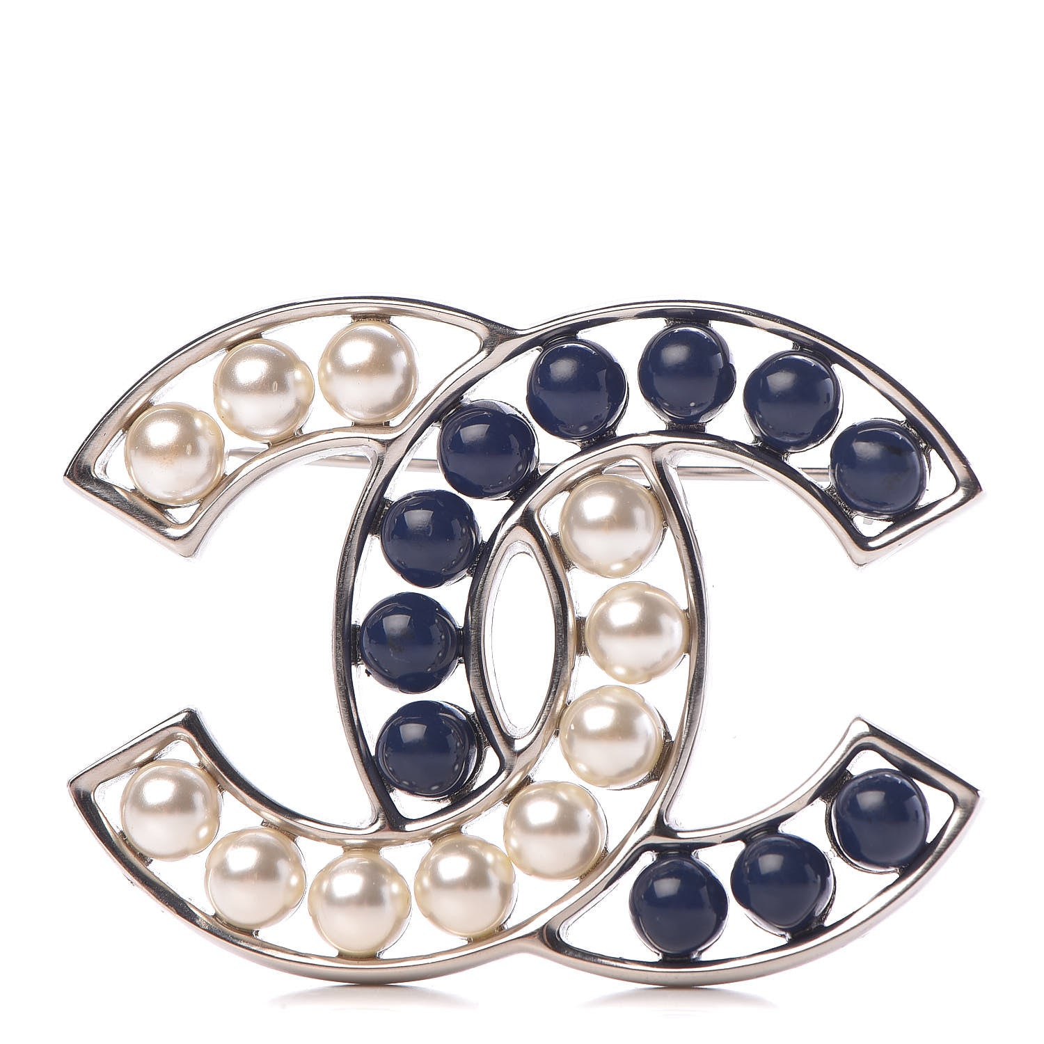 Chanel Pearl CC Brooch Blue Gold 1 of 4