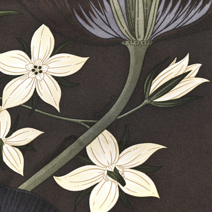 Hermes Silk Bouquet Final Scarf 90 Ebene Sable Vert 4 of 5