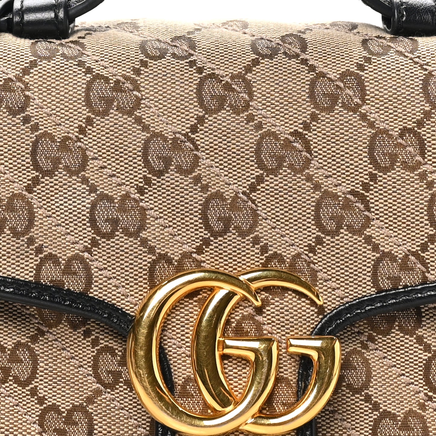 Monogram Azalea Calfskin Matelasse Diagonal Mini GG Marmont Top Handle Shoulder Bag Beige Ebony Black