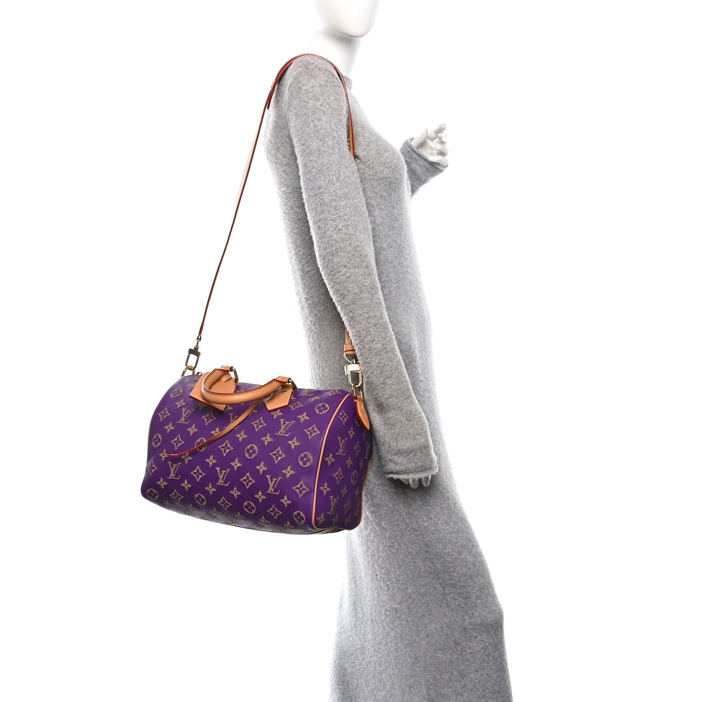 Calfskin Embroidered Monogram Speedy P9 Bandouliere 30 Golden Lotus Purple