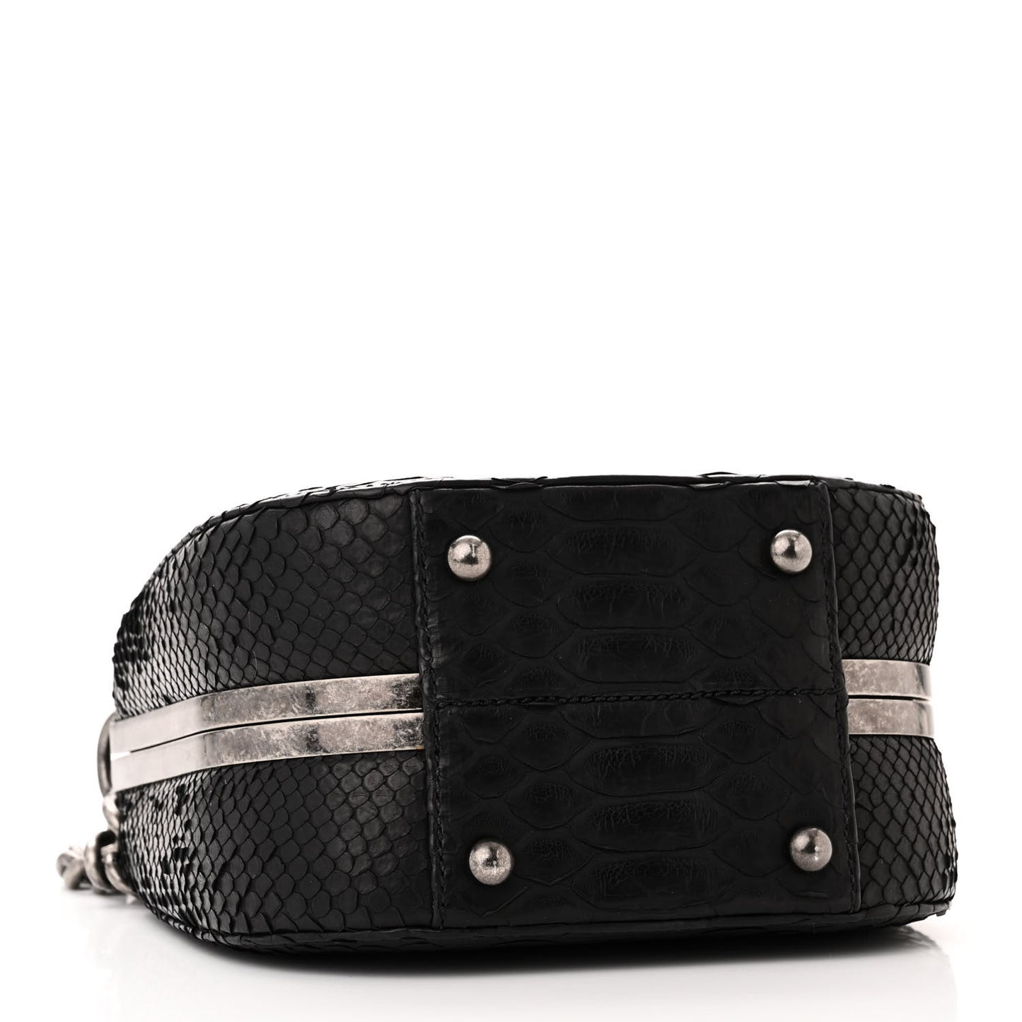 Snakeskin Box Kisslock Crosssbody Black