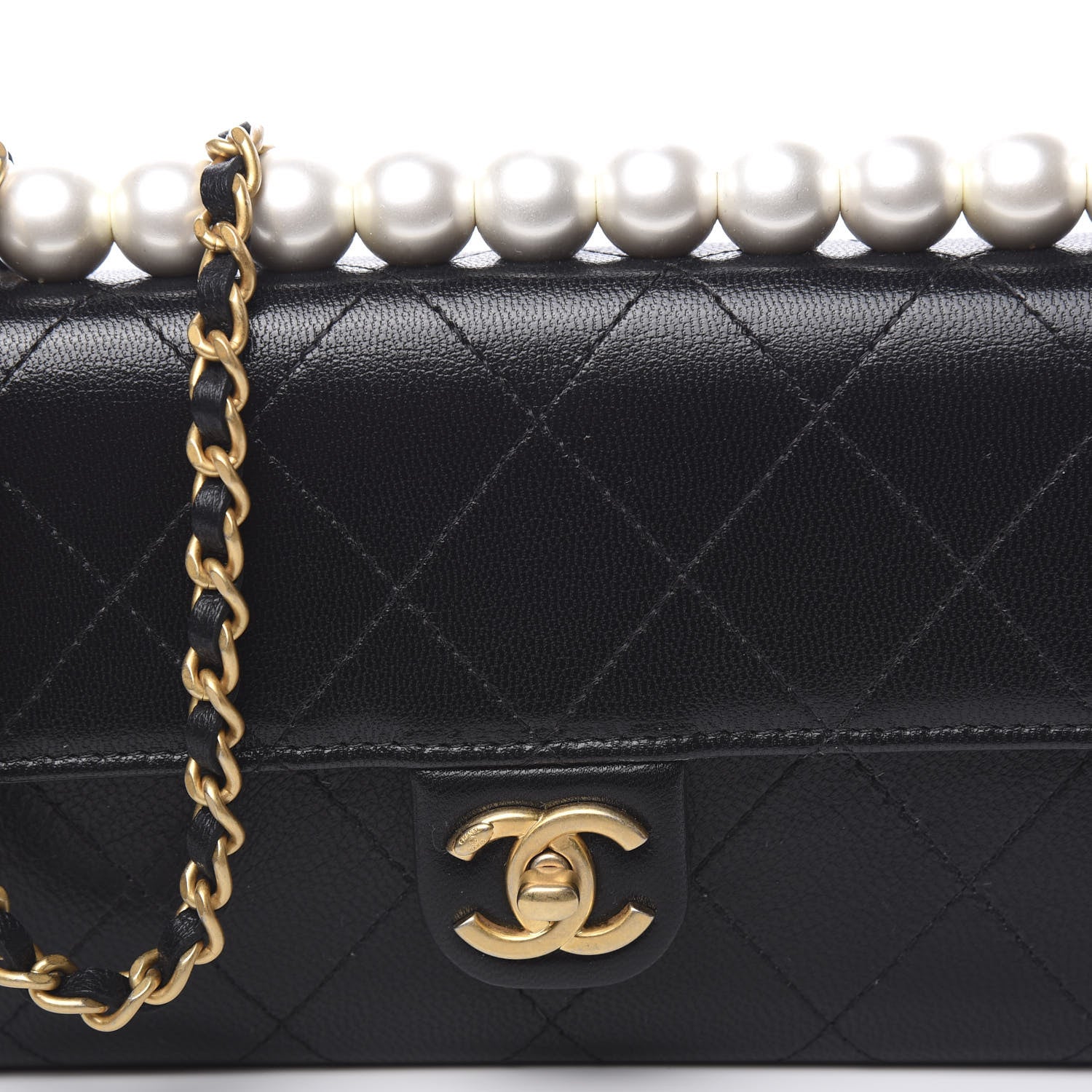 Chanel Goatskin Quilted Chic Pearls Clutch With Chain Black 10 of 11