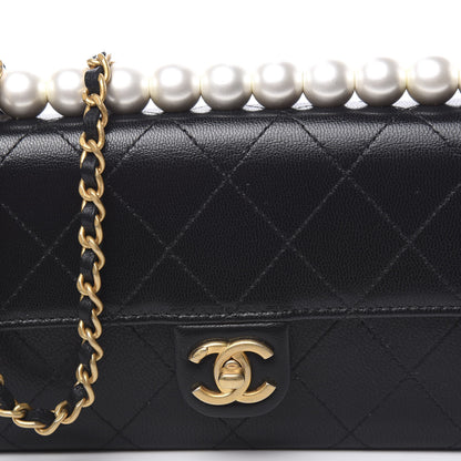 Chanel Goatskin Quilted Chic Pearls Clutch With Chain Black 10 of 11