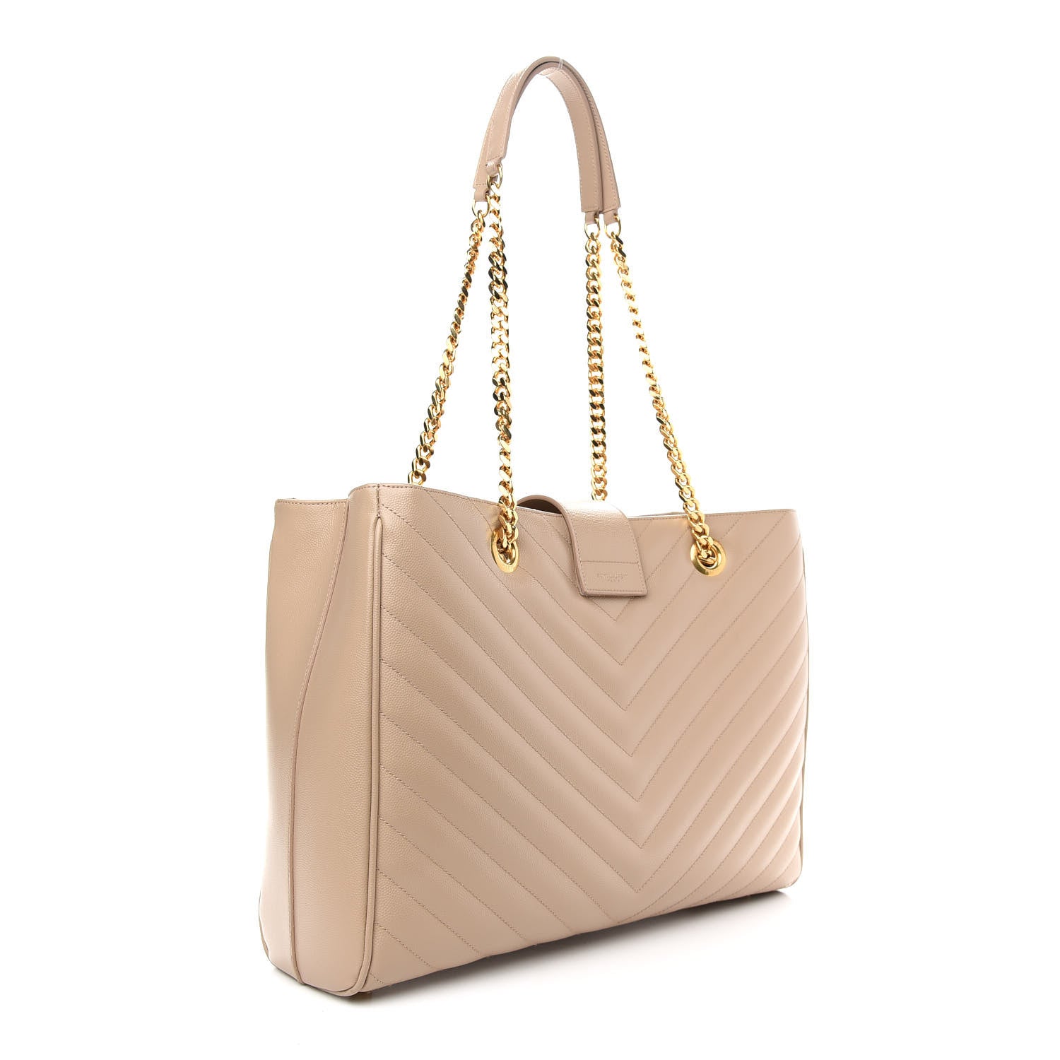Saint Laurent Grain De Poudre Matelasse Chevron Monogram Shopping Bag Nude Powder 3 of 8