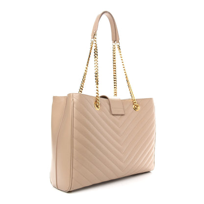 Saint Laurent Grain De Poudre Matelasse Chevron Monogram Shopping Bag Nude Powder 3 of 8