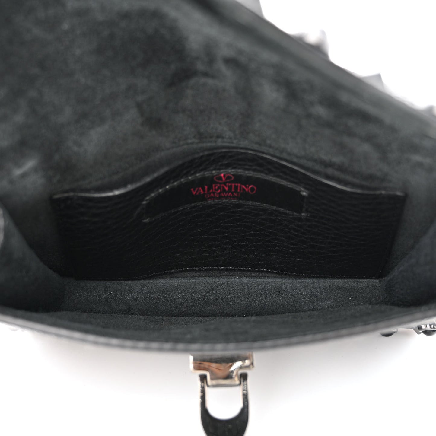 Calfskin Small Guitar Strap Rockstud Rolling Shoulder Flap Bag Black