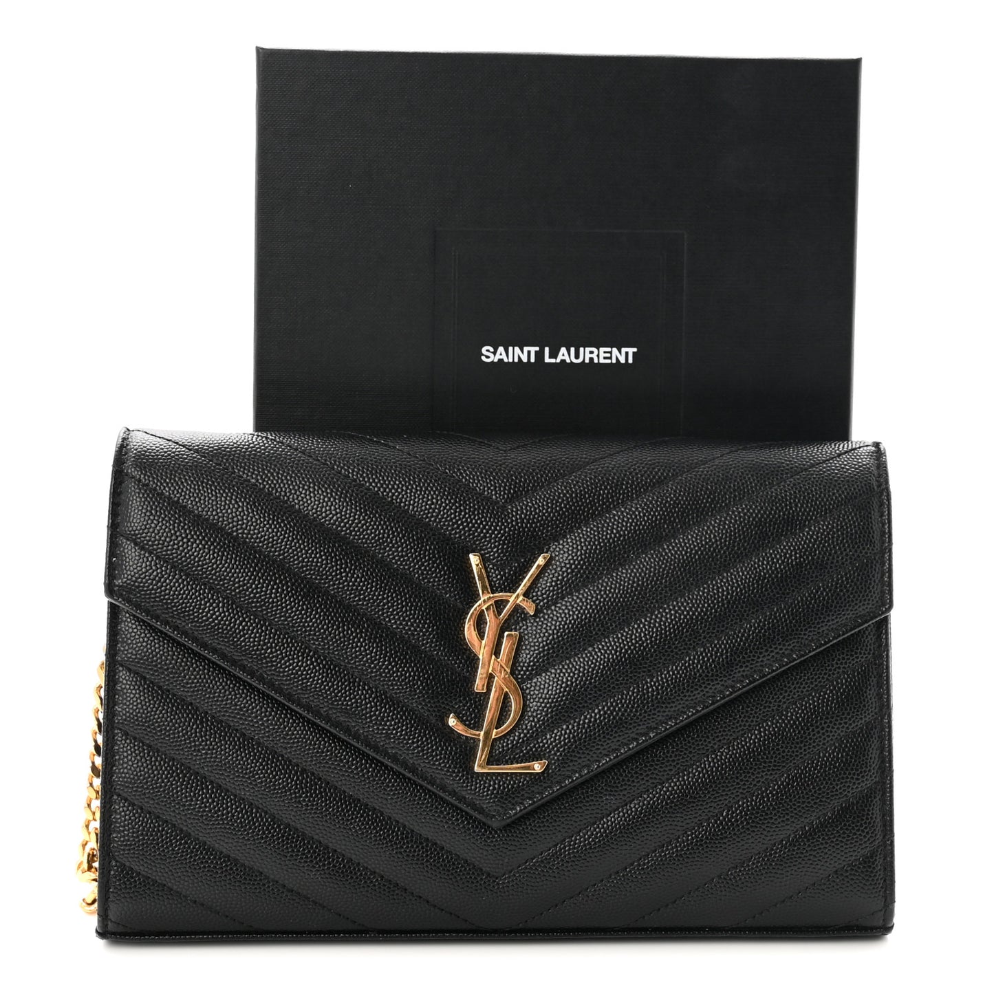Grain De Poudre Matelasse Chevron Monogram Chain Wallet Black