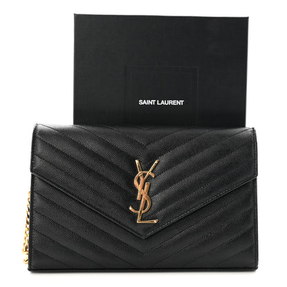 Saint Laurent Grain De Poudre Matelasse Chevron Monogram Chain Wallet Black 10 of 10