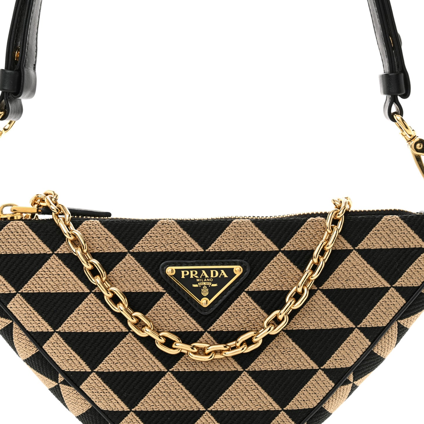 Jacquard Calfskin Triangolo Symbole Embroidered Mini Triangle Double Bag Black Corda