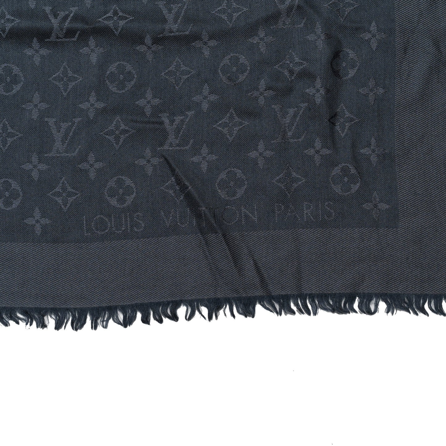 Silk Wool Monogram Denim Shawl Blue