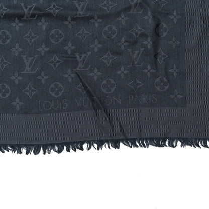 Louis Vuitton Silk Wool Monogram Denim Shawl Blue 2 of 3
