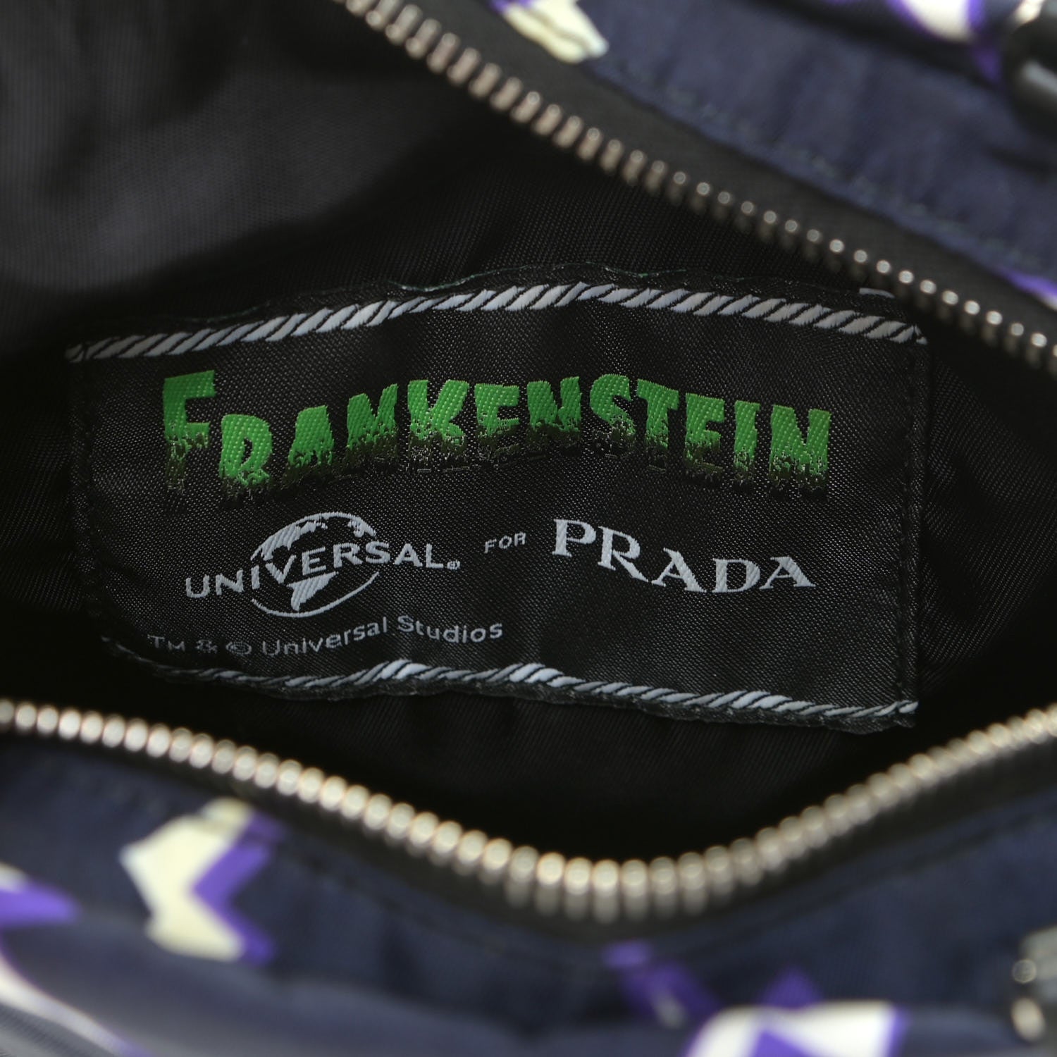 Prada X UNIVERSAL STUDIOS Tessuto Nylon Thunder Frankenstein Chain Shopping Tote Blue Multicolor 6 of 12
