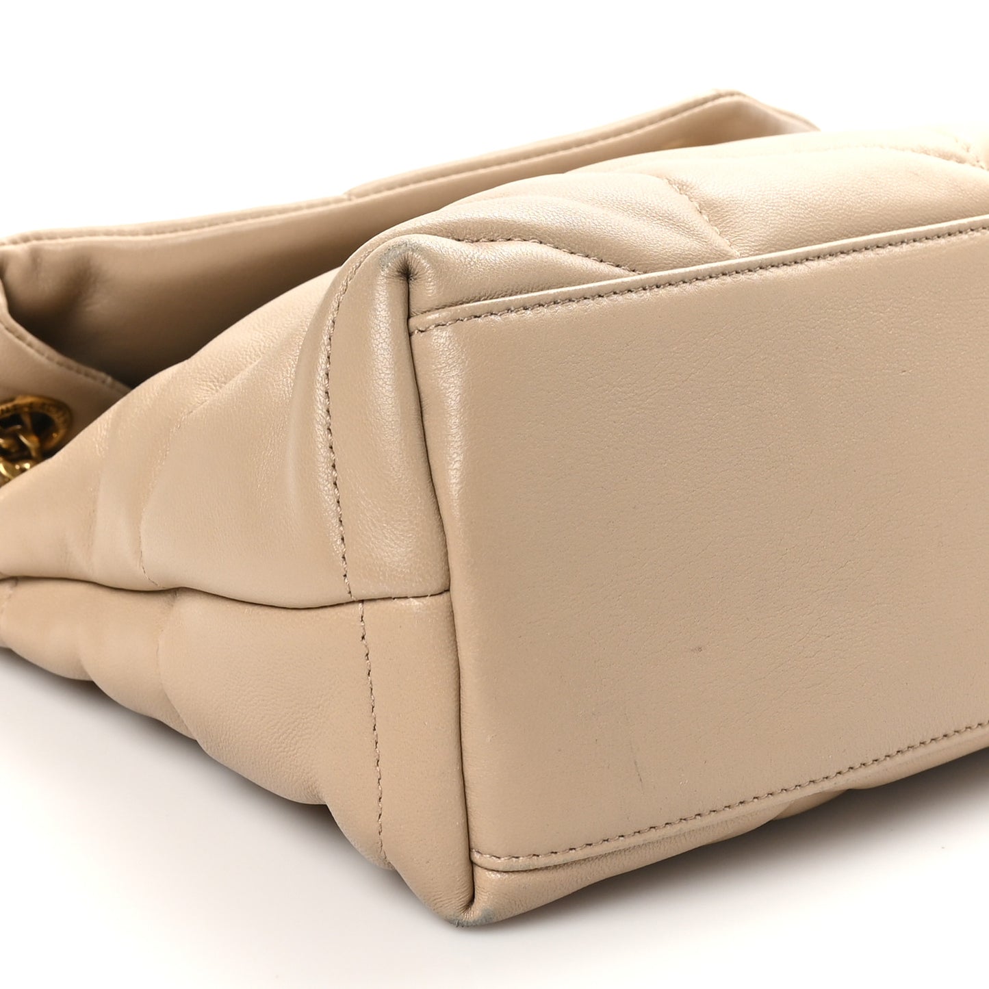 Lambskin Quilted Small Loulou Puffer Monogram Chain Satchel Dark Beige