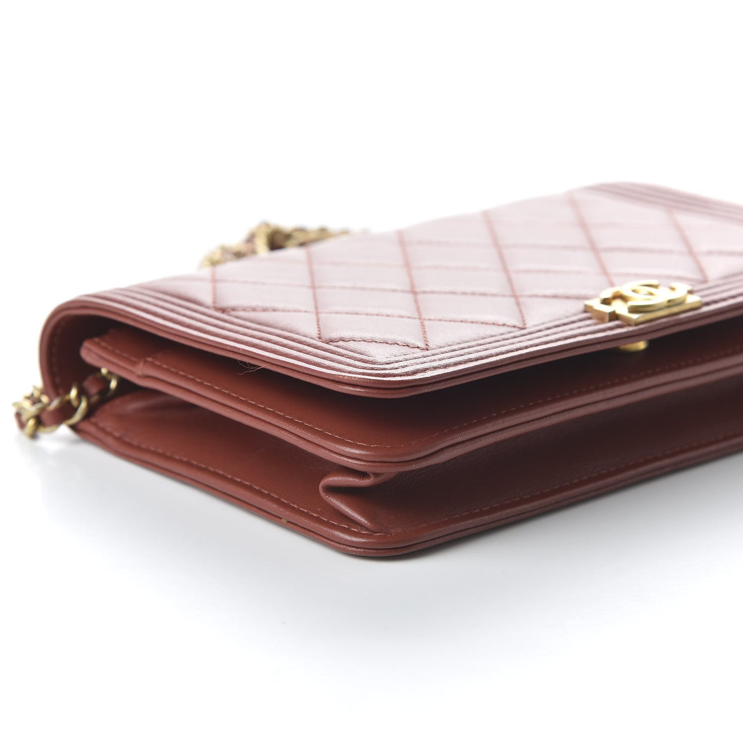 Lambskin Quilted Boy Wallet On Chain WOC Dark Red