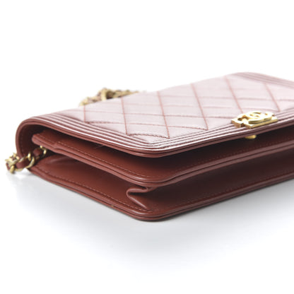 Chanel Lambskin Quilted Boy Wallet On Chain WOC Dark Red 6 of 11