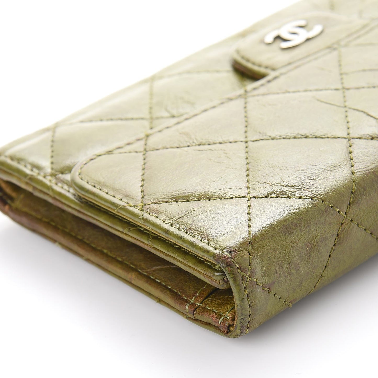 Calfskin Quilted Large Flap Wallet Green