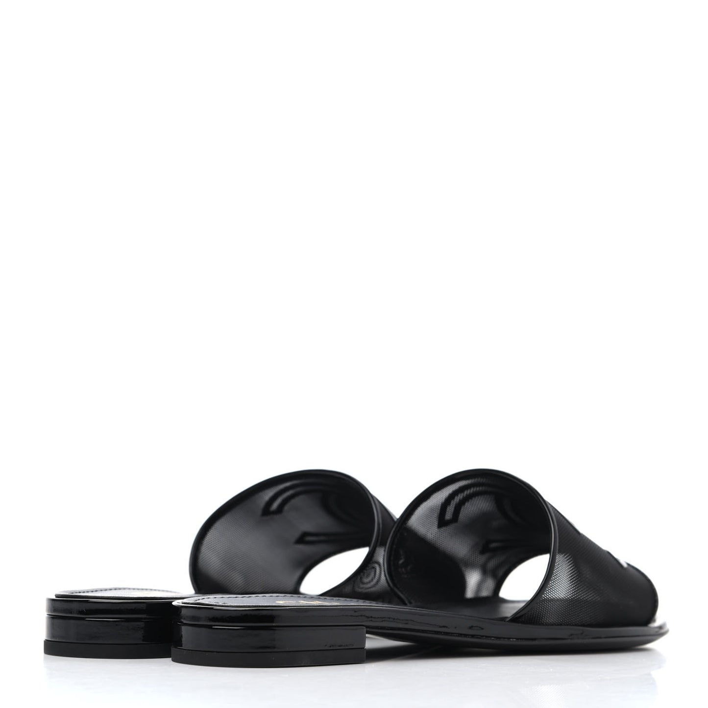 Mesh Patent Calfskin CC Mules 36 Black