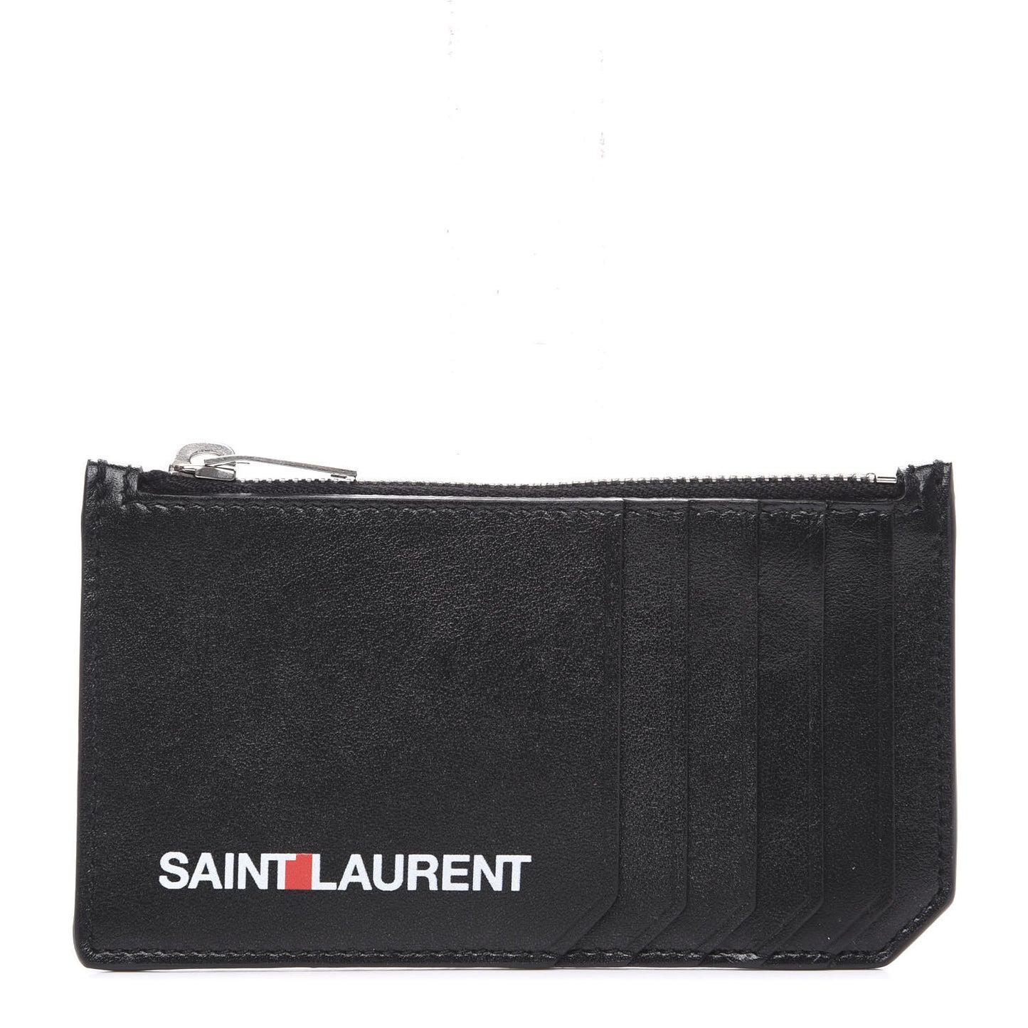 Calfskin 5 Fragments Logo Zip Pouch Card Holder Black
