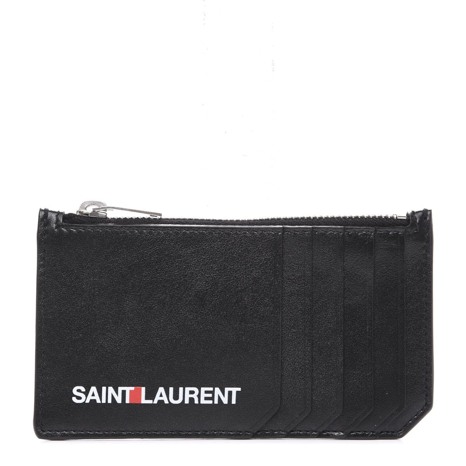 Saint Laurent Calfskin 5 Fragments Logo Zip Pouch Card Holder Black 1 of 7