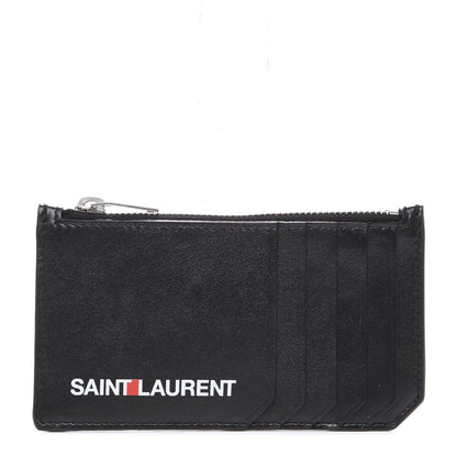 Saint Laurent Calfskin 5 Fragments Logo Zip Pouch Card Holder Black 1 of 7