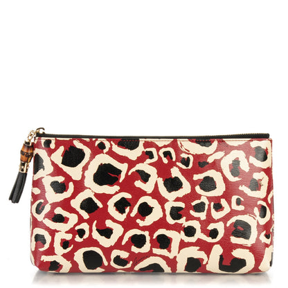Gucci Patent Leopard Printed Large Pouch Red 1 of 7