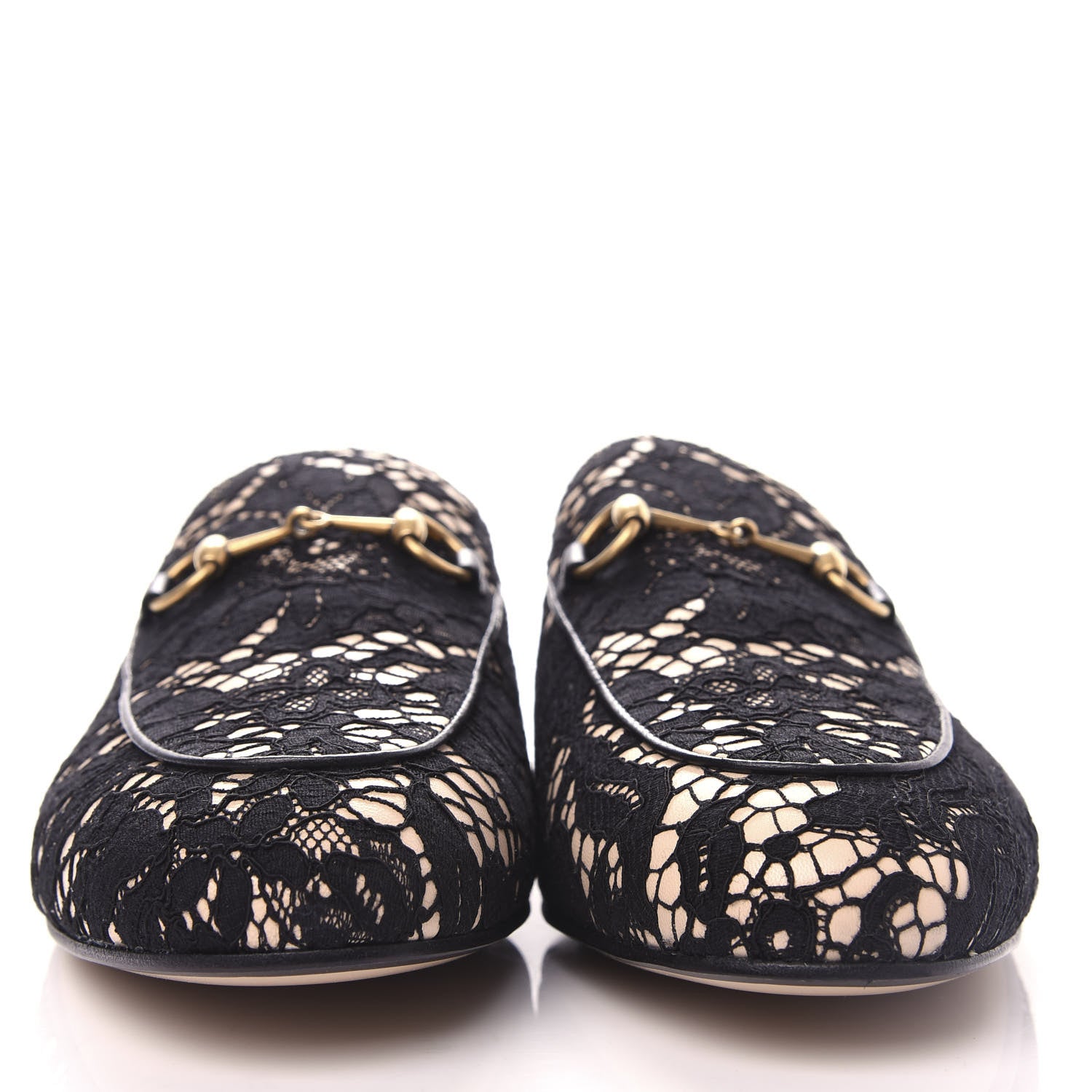 Gucci Lace Malaga Kid Womens Princetown Slippers 38.5 Black Skin Rose 2 of 11