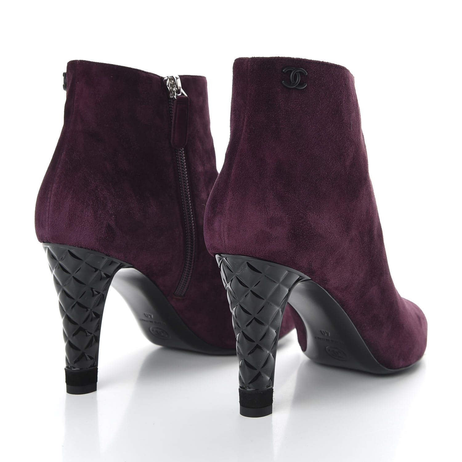 Chanel Suede Calfskin Patent Quilted CC Peep Toe Short Boots 40 Purple 4 of 9