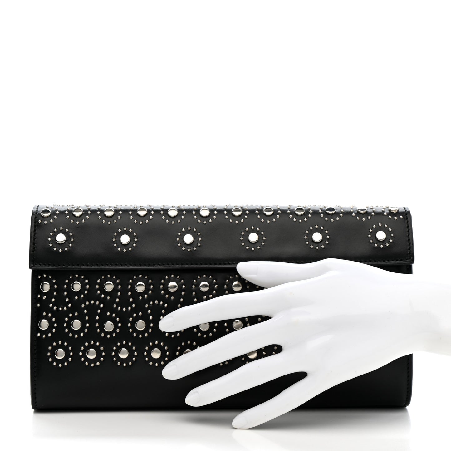 Calfskin Studded Foldover Clutch Black