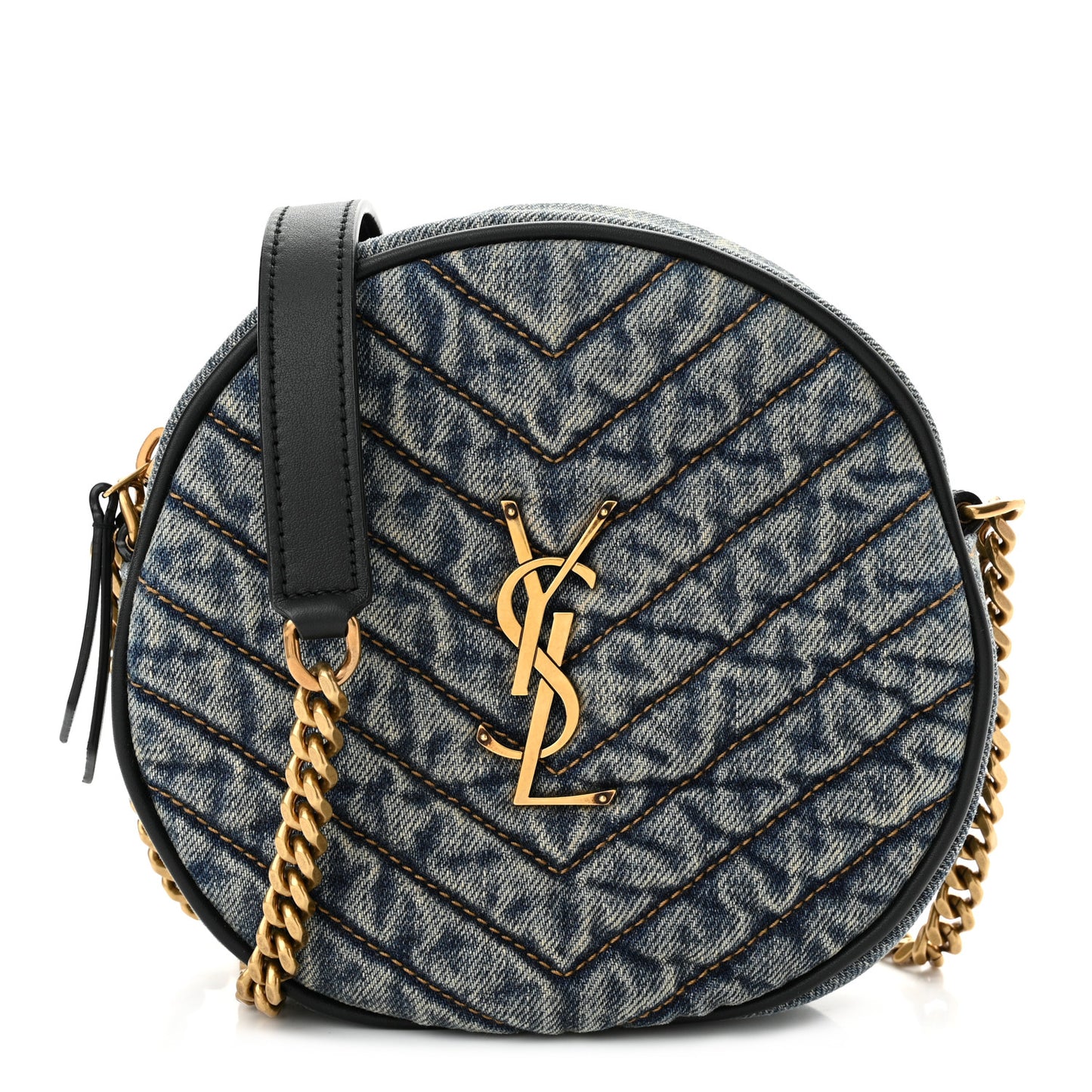 Denim Quilted Monogram Round Crossbody Bag Rodeo Blue