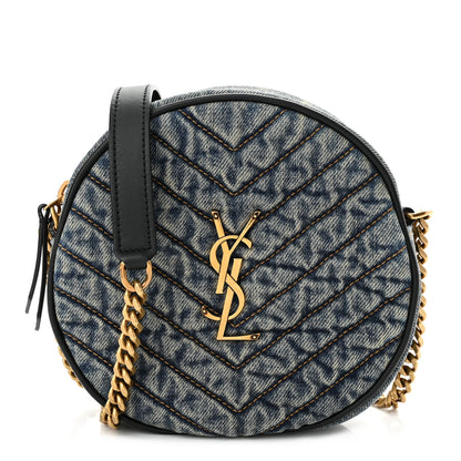 Saint Laurent Denim Quilted Monogram Round Crossbody Bag Rodeo Blue 1 of 10