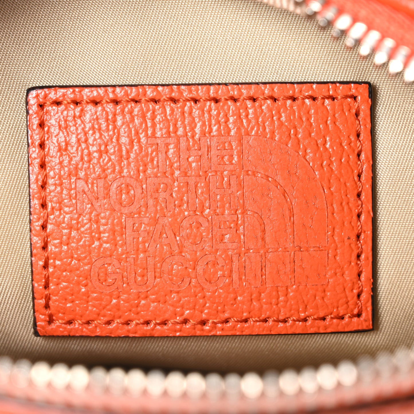 X THE NORTH FACE Monogram Textured Dollar Calfskin Embroidered Belt Bag Beige Ebony Mystic White Deep Orange
