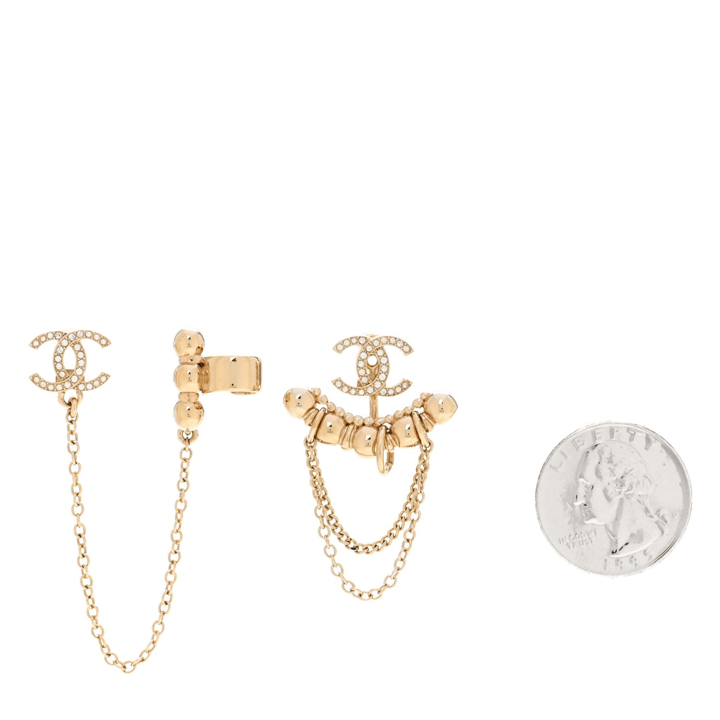 Metal Crystal CC Chain Cuff Earrings Gold
