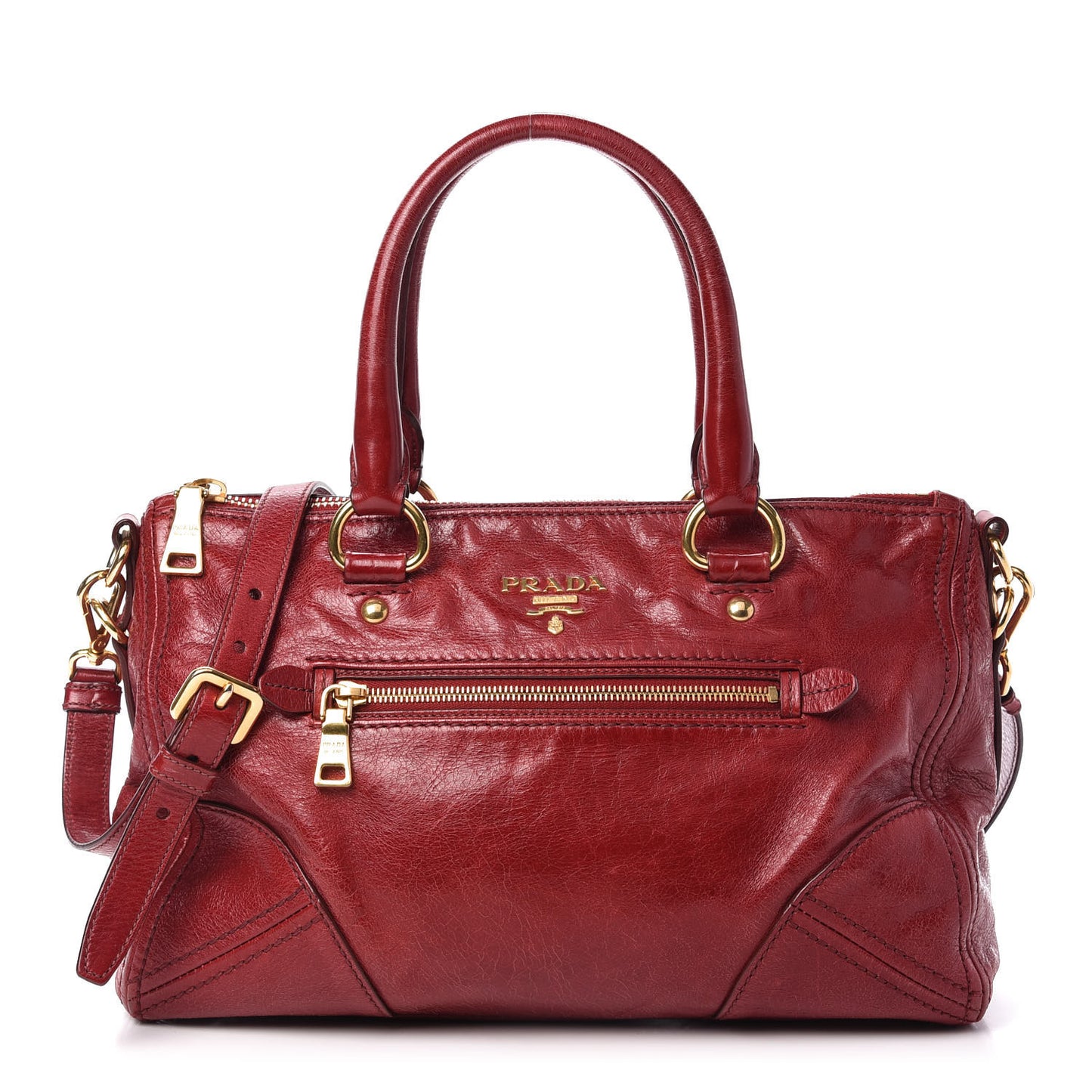 Vitello Shine Shopping Satchel Rosso