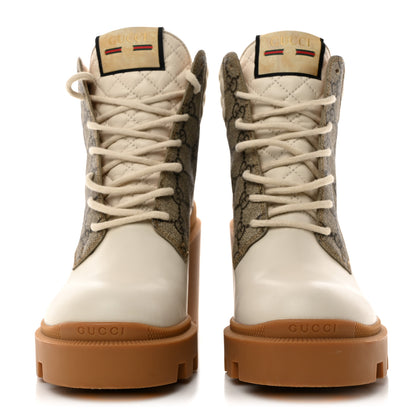Gucci Calfskin GG Supreme Monogram Nappa Quilted Lace Up Ankle Boots 39 Mystic White Beige 2 of 12