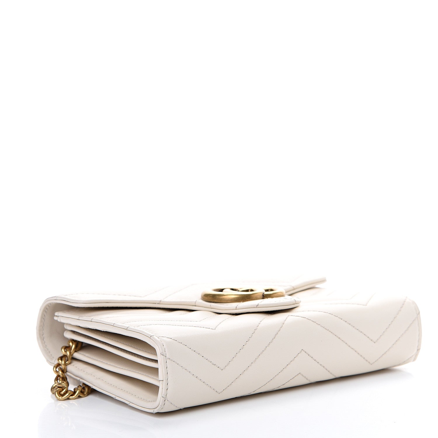 Gucci Calfskin Matelasse GG Marmont Chain Wallet Mystic White 3 of 11