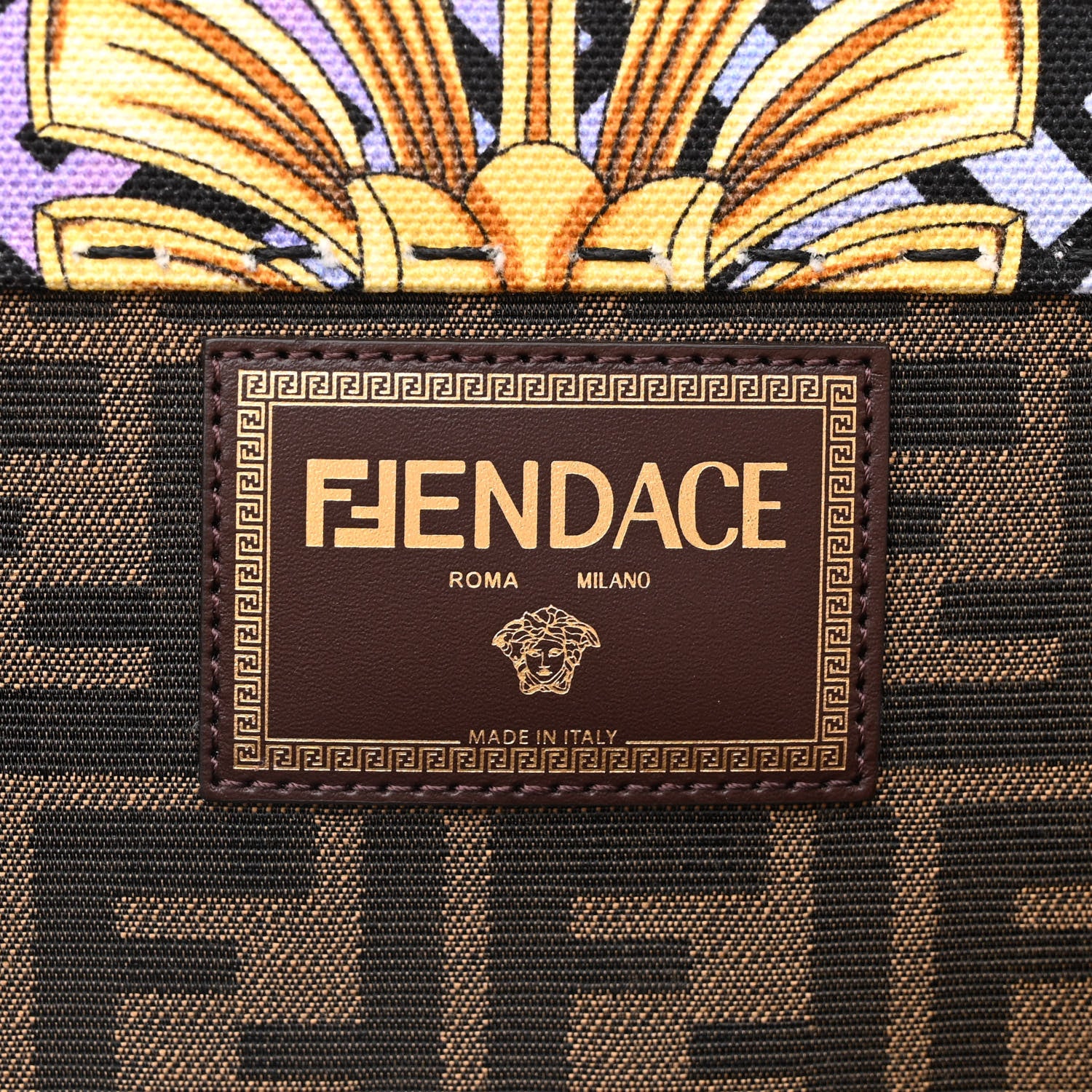 Fendi X VERSACE Canvas Printed Plexiglass Fendace FF Baroque XL Fendi Sunshine Shopper Tote Gold 6 of 9
