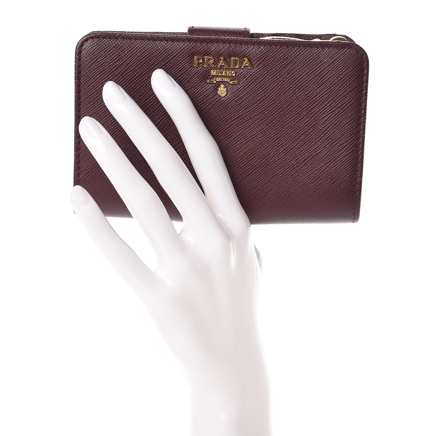 Prada Saffiano Metal Multicolor Compact Wallet Granato 2 of 8