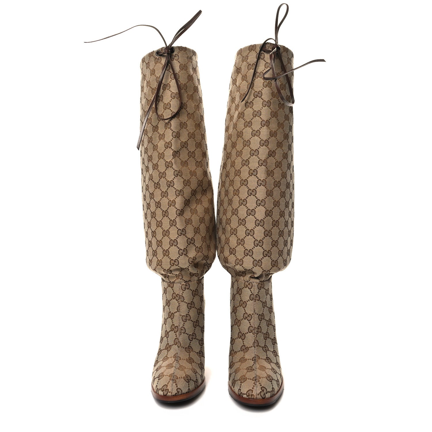 Gucci Monogram Lisa Mid Heel Boots 39.5 Beige Ebony 2 of 7