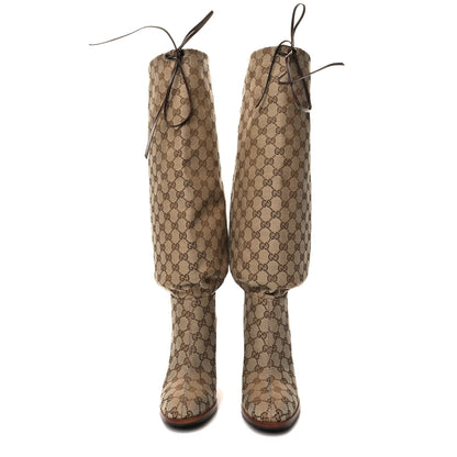 Gucci Monogram Lisa Mid Heel Boots 39.5 Beige Ebony 2 of 7
