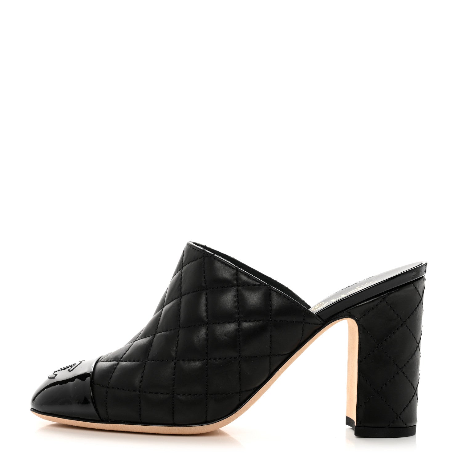 Chanel Patent Calfskin Quilted Cap Toe CC Mules 37 Black 1 of 9
