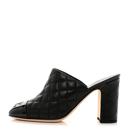 Chanel Patent Calfskin Quilted Cap Toe CC Mules 37 Black 1 of 9