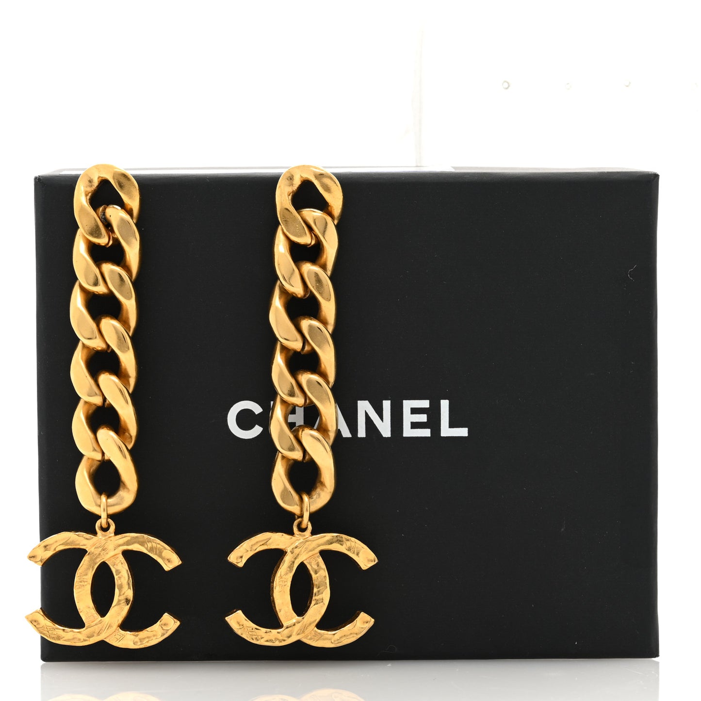 Metal CC Pick Drop Earrings Gold