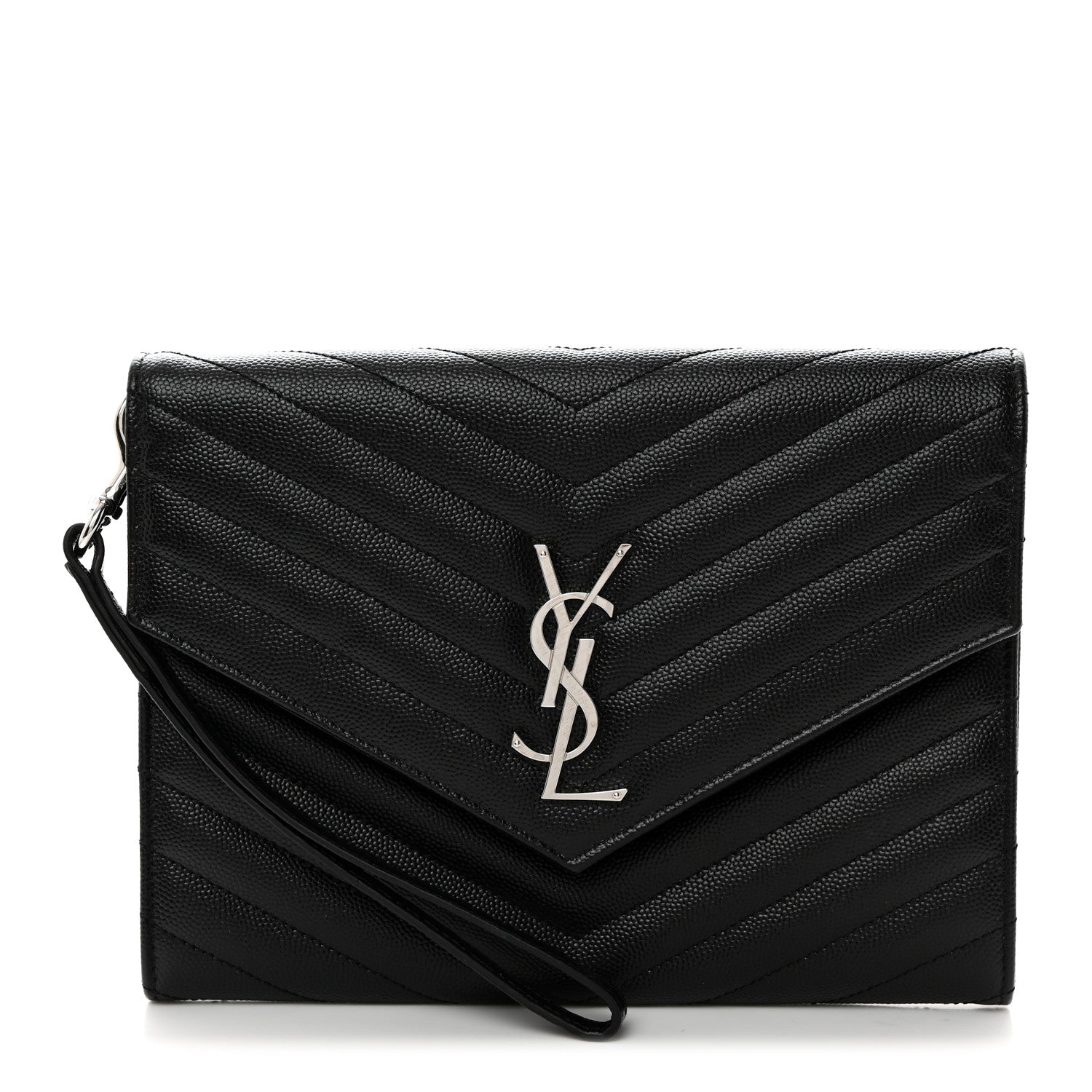 Saint Laurent Grain De Poudre Matelasse Chevron Monogram Envelope Clutch Black 1 of 8