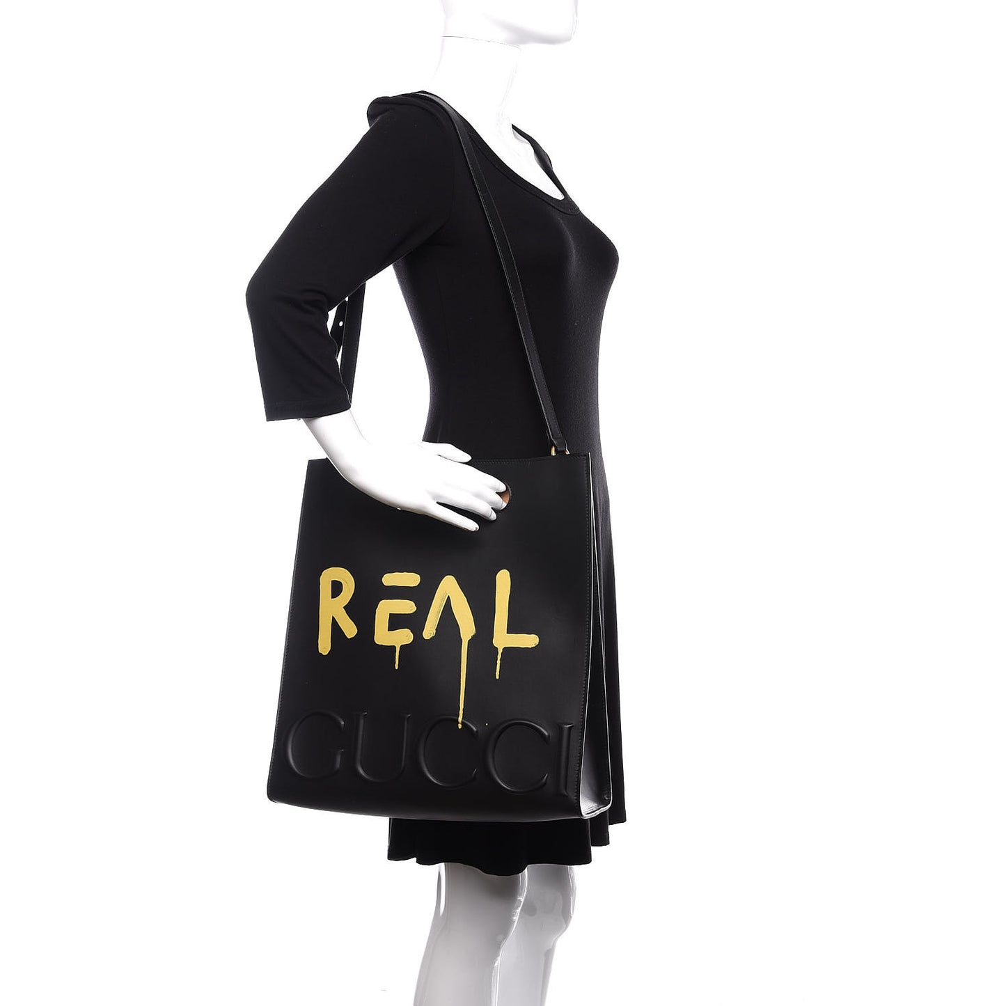 Calfskin GucciGhost Real Medium XL Tote Black Yellow