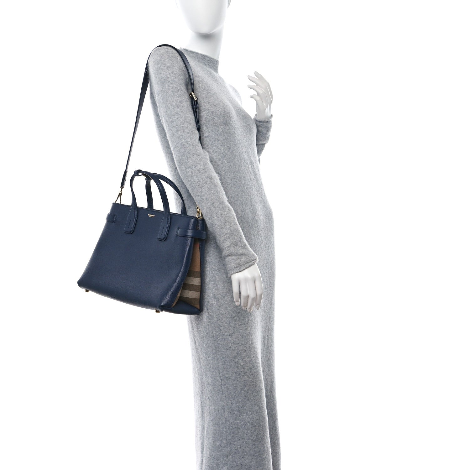 Burberry Derby Calfskin Vintage Check Medium Banner Tote Regency Blue 2 of 12