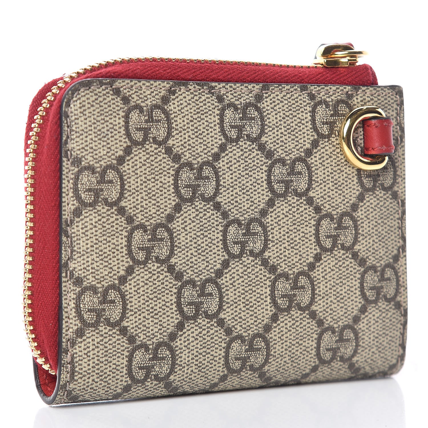 Gucci GG Supreme Monogram Mystic Cat Patch Zip Around Card Case Wallet Beige Hibiscus Red 3 of 11